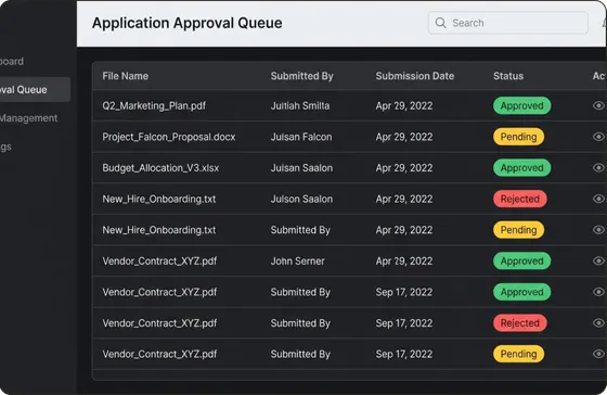 Cendis approval queue showing pending reviews with approve, request changes, and reject actions
