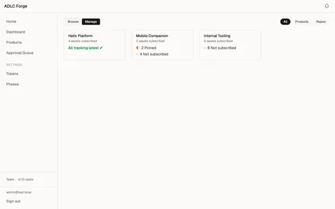 Cendis distribution map showing product cards with subscription counts and version tracking status